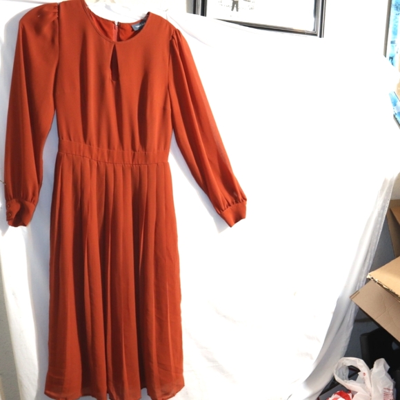 Anthropologie MOD CLOTH Keen On Pleats MIDI COTTON ORANGE DRESS - Picture 3 of 12